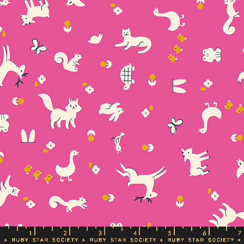 Woodland Park Menagerie 30s Retro Vintage Animals in Raspberry RS1081 15 - Ruby Star Society Sold by the Half Yard